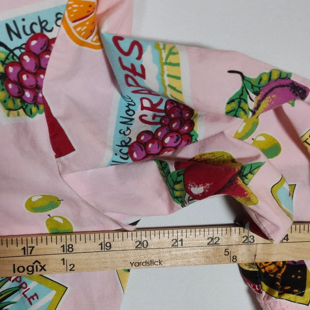 Nick & Nora Pajama Set Women's Small Pink Fruit Crate Print Cotton Sleepwear